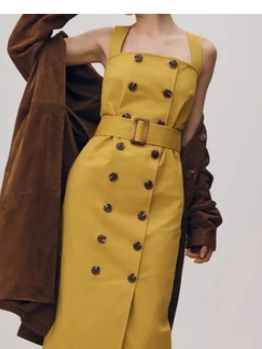 NWT Belted Double-Breasted Trench Style Mustard Midi Dress Mddium